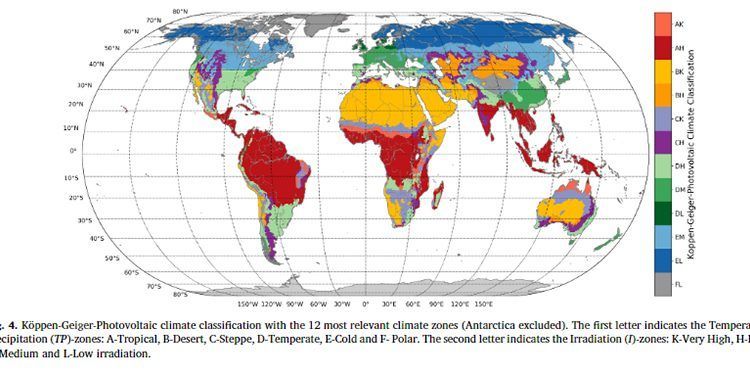 Las 12 zonas climáticas del nuevo informe sobre las zonas con mejores condiciones climáticas para proyectos fotovoltaicos.