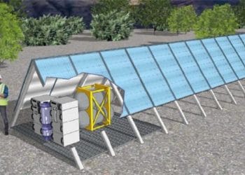 Pozos virtuales de gas con equipos que incluyen paneles solares y electrolizadores de hidrógeno para producir metano sintético.