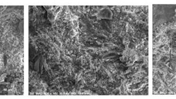 Imagen microscópica de mezclas que contienen residuos de fibras: lana de roca (izquierda); fibra de vidrio (centro); mixto (derecha) Fuente: Carolina Piña Ramírez.