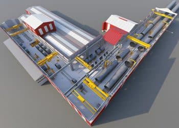 Fábrica de Monopiles de Navantia y Windar en construcción. Se está levantando en el astillero de Fene (A Coruña).