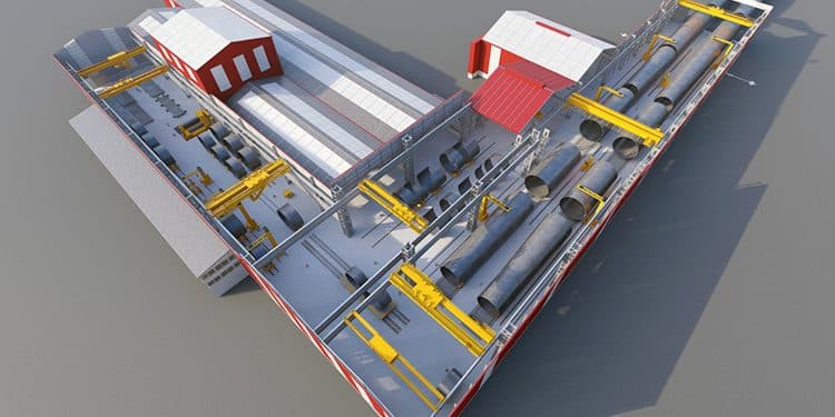 Fábrica de Monopiles de Navantia y Windar en construcción. Se está levantando en el astillero de Fene (A Coruña).