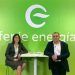 La directora general de Feníe Energía, Paula Román, y el presidente, Jaume Fornés, en la presentación de su plan estratégico