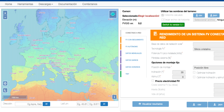 Aplicación PVGIS