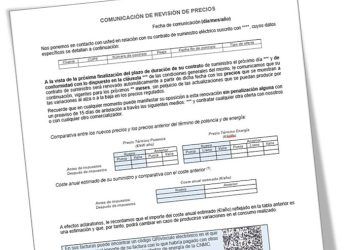 Ejemplo de modelo de comunicación de revisión de precios de la CNMC.
