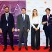 Gines Ángel García, presidente de A3E; presidente de la Junta de Castilla y León, Alfonso Fernández Mañueco, la secretaria de estado de Energía en funciones, Sara Aagesen y Juan Carlos Suárez-Quiñones, consejero de Medio Ambiente, Vivienda y Ordenación del Territorio de la Junta de Castilla y León.