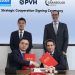 Firma del acuerdo: Martin Liu, director del Departamento de Inversiones en el Extranjero de CHINT, Carlos López, CRO de PVH, Lu Chuan, presidente de CHINT New Energy, e Iván Higueras, CEO del Grupo Gransolar.