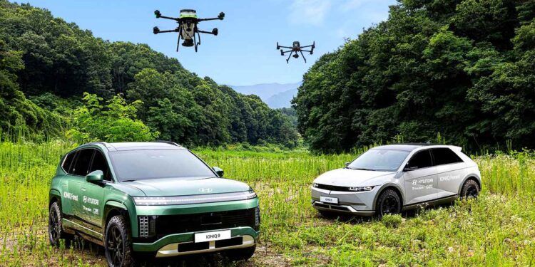 Hyundai IONIQ 9 con drones para reforestar bosques quemados
