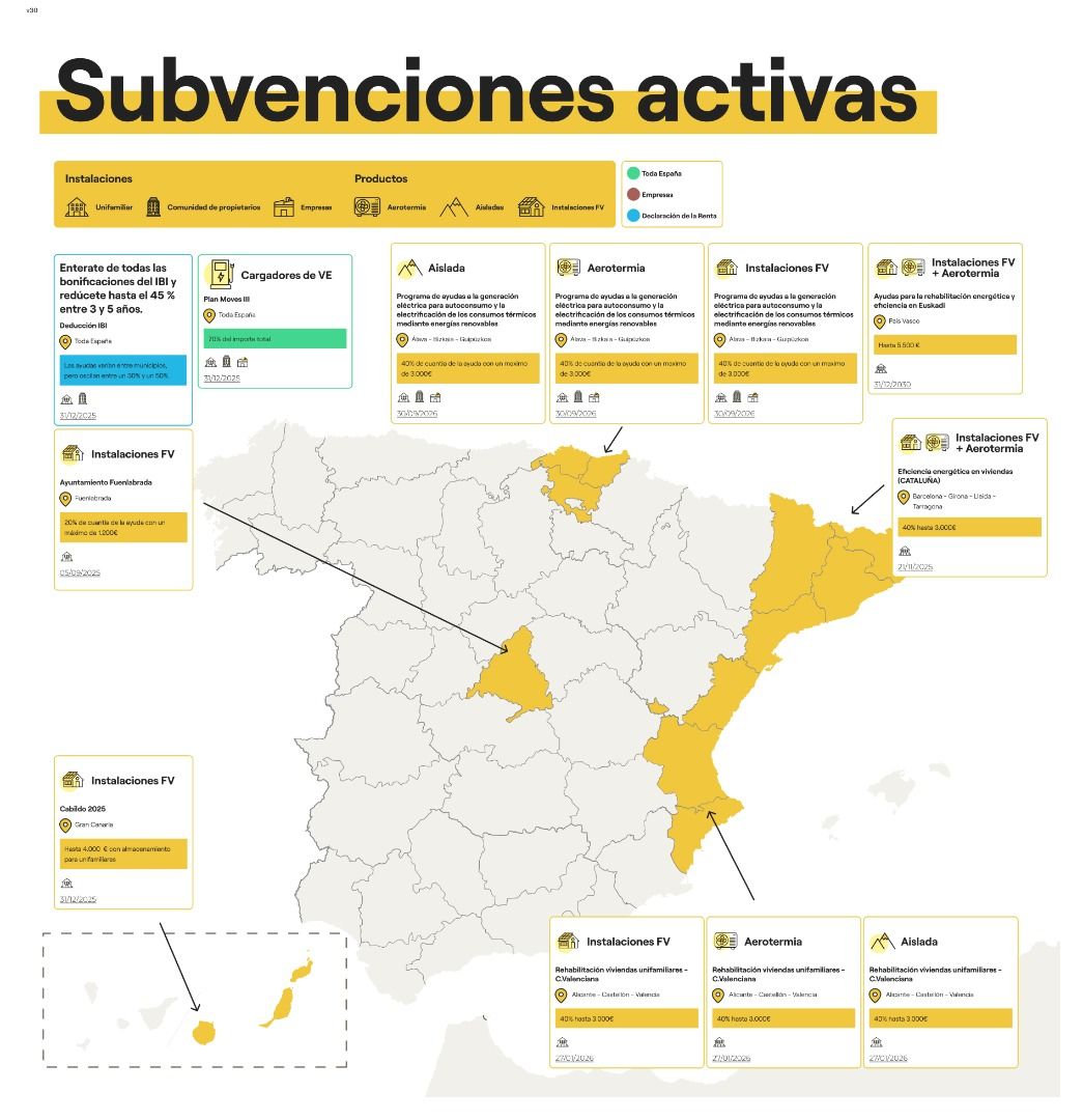 SotySolar proporciona mapa de subvenciones placas solares actualizado