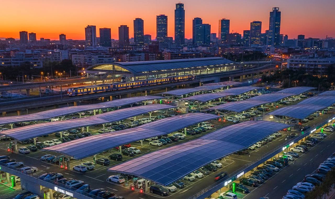 Las futuras marquesinas fotovoltaicas de Madrid integrarán baterías de almacenamiento y puntos de carga ultra rápidos para vehículos eléctricos