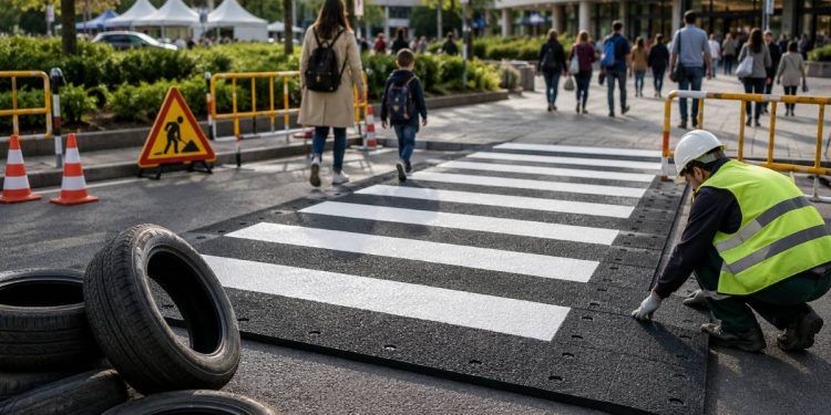 Reciclaje de neumáticos: esta solución les da una segunda vida como pasos de peatones